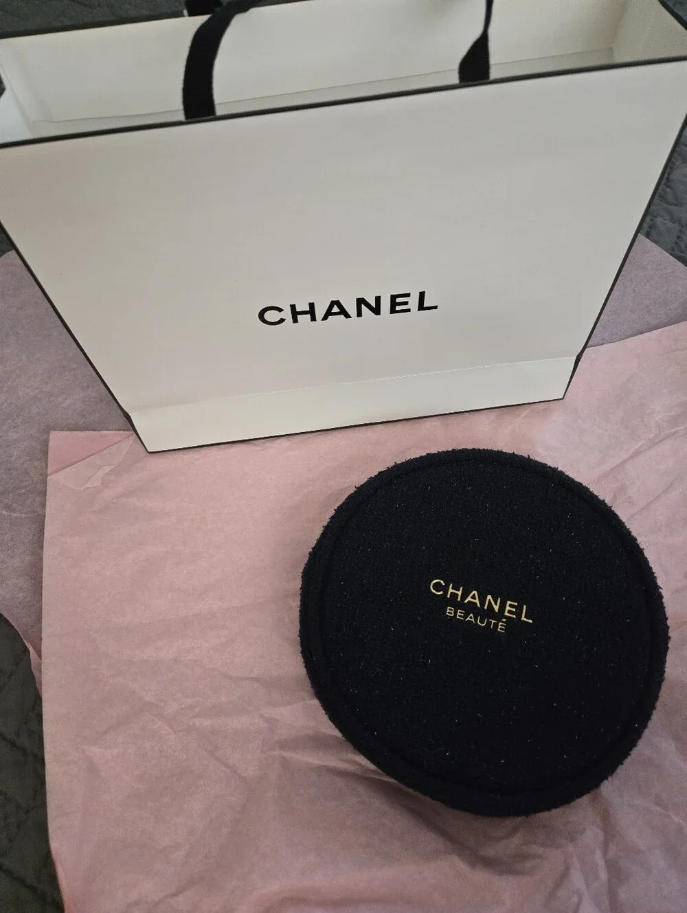 CHANEL Dark Navy BLUE MAKEUP tweed Cosmetics Pouch 6.5